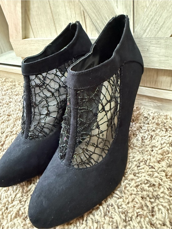 Styluxe Shoes - Styluxe- Black mesh Lace-Panel Stiletto Pumps (8)